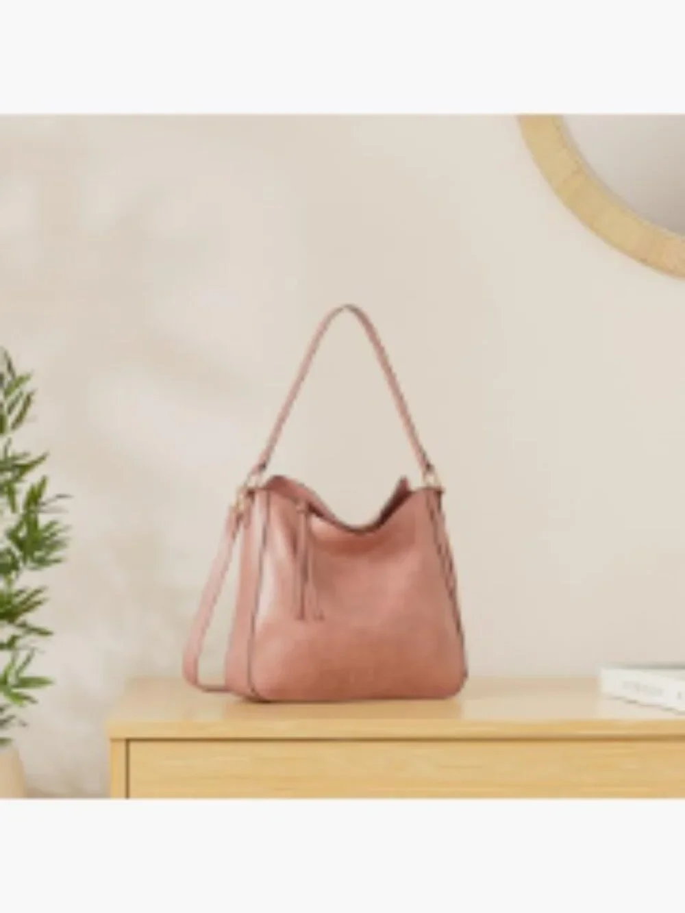 Faux Leather Hobo Bag with Crossbody Strap